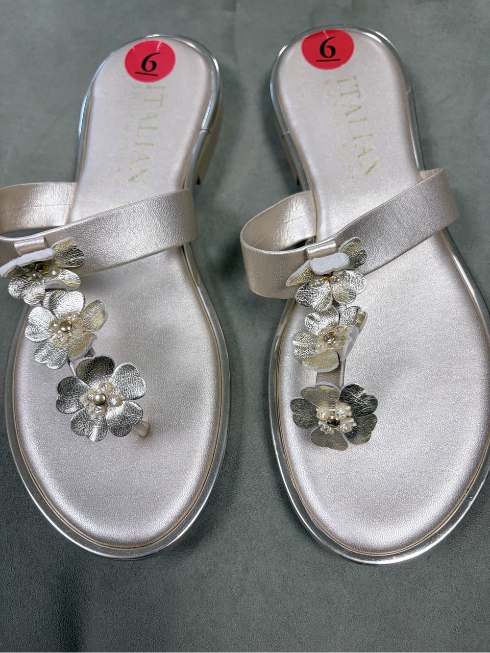 Italian Shoemakers Metallic Gold Floral Toe-Post Sandals